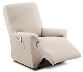 Textilhome Funda Sillón Relax Reclinable Elástica TEIDE, 1 Plaza de 70 a 100 cm, Protector Universal Ajustable con Espuma Antideslizante, Color Beig, Lavable y Resistente.
