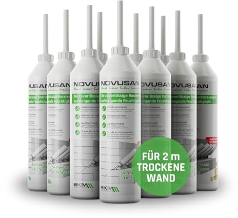 NOVUSAN Horizontalsperre – Injektionsflasche zur Abdichtung von feuchten Wänden & Keller | für 2m Wand | DIY Mauertrockenlegung von innen | Mauerwerk trockenlegen ohne Ausschachten