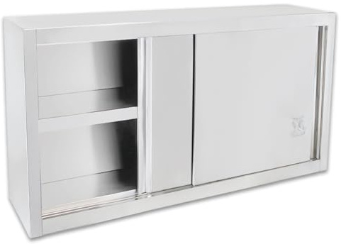 Beeketal 'BWS100' Gastro Küchen Wandhängeschrank aus Edelstahl mit auf Rollen gelagerte Schiebetüren, Hängeschrank mit fest verbautem Einlegeboden - Außenabmessungen (L/B/H): ca. 1000 x 400 x 645 mm