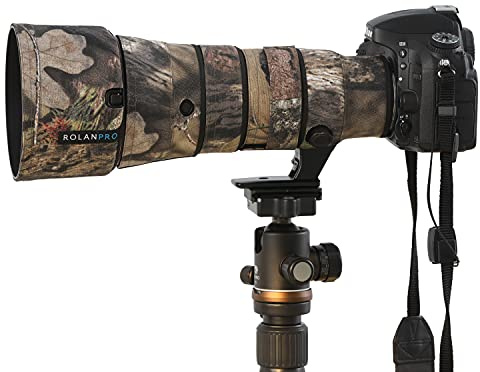 Rolanpro Copriobiettivo mimetico per Nikon AF-S 500 mm F5.6E PF ED VR, custodia protettiva #23 Marrone giungla impermeabile