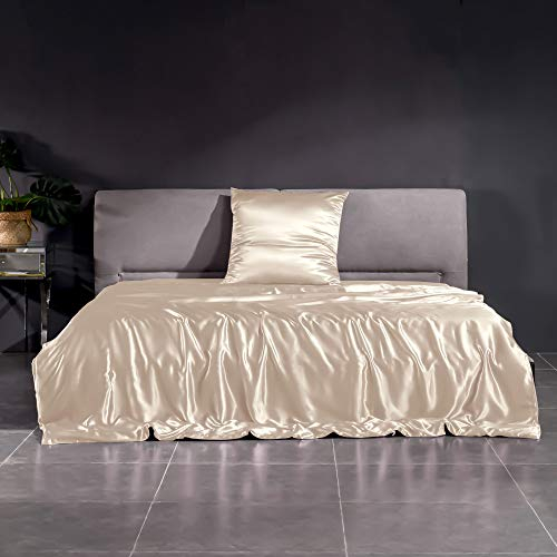 THXSILK 22 Momme Seidenbettwäsche Set 2 teilig, Bettbezug 135 x 200 cm und 80 x 80 cm Kissenbezüge, Hypoallergen Maulbeerseide Bettwäsche Set, Ultra Weich und Glatt, Champagner