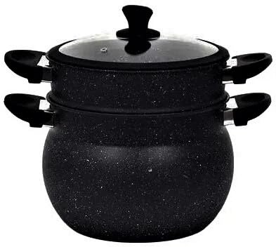 klaus GREBLON Couscoussier 9L Façon Pierre Cuiseur/Vapeur de Haute Qualité avec Joint D'étanchéité et Couvercle en Verre trempé/Tous Feux Dont Induction