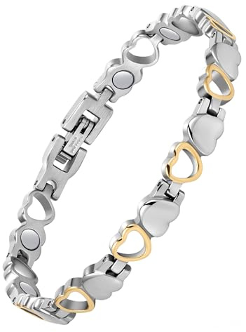 Jeracol Ladies Magnetic Bracelets, Effective Titanium Steel Magnetic Bracelets for Women,Adjustable Wristband include Removal Tool in Gift Box(Love Heart Design)