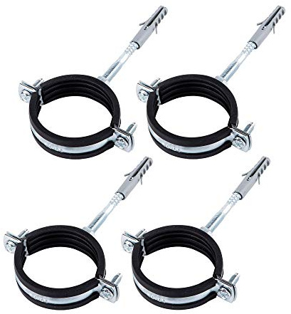 (Pack of 4 pcs) Anti Vibration Single Metal Pipe Brackets Clips Clamps Rubber Lined for Ø 56-60 mm Pipes (4)