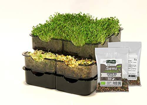 GermoglioSì Smart INIZIA A GERMOGLIARE Germogliatore per Semi BPA Free + 2 Confezioni in Omaggio di Mix di Semi 32gr., Multifunzione Innovativo Brevettato 3 vassoi