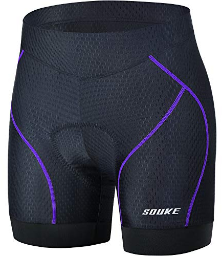 Souke Sports Damen Fahrradunterhosen Damen Radhose 4D Gepolstert Atmungsaktiv Radunterhose Dame mit Rutschhemmendem Beingreifer