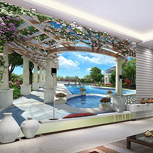 BYSQX 3D Photo Papier Peint Peinture Murale Mode Chambre Vue Mer Piscine Jardin Moderne Fond D'Écran Garcon Et Fille Enfant Chambre Papiers Peints Trompe Loeil Deco Design 250 X 175 cm