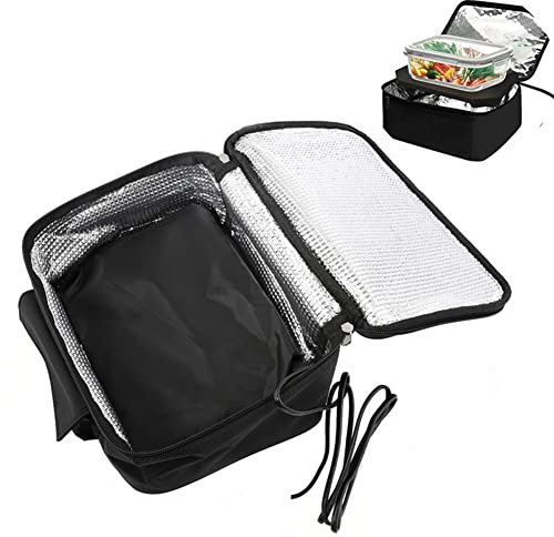 Asudaro Auto-Isoliertasche elektrisch, Tragbarer Ofen Beheizter Lebensmittel-Erwärmungsbeutel 12V Autoheizung Lunchbox Mit Nylon Handschlaufe Für Outdoor-Angeln Langstreckenfahrten Camping,Schwarz