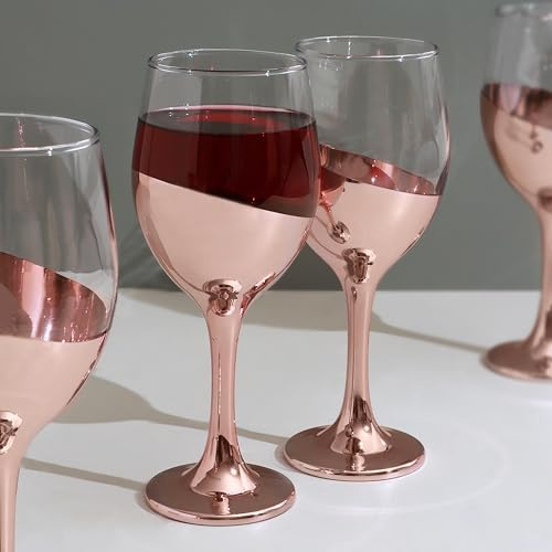 G Decor Set of 4 Sephora Two-Tone Rose Gold Wine Glasses Elegant Metallic Finish 450ml