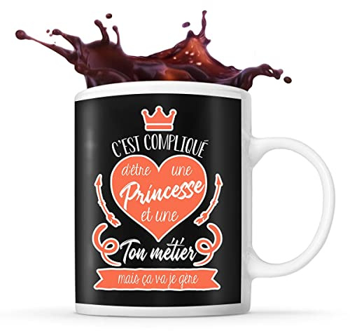 Planetee Tasse métier personnalisable difficile d'être une princesse | Mug café ou thé idée cadeau personnalisé drôle et original collègue de travail