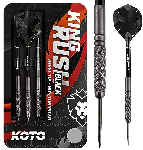 KOTO - King Rush Black 90% Darts 22 G, Schwarz, Darts Set inkl. 3 Barrels, 2 SetsFlights + Shafts & Dartwallet, Firm Ringgrip