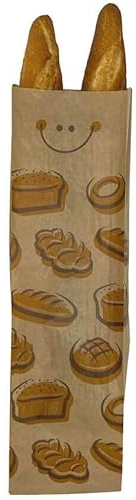 BALSAT Bolsa Papel Kraft Panaderia Varios Tamaños, Impresa con estampado Generico de Panaderia, Bolsas para panaderia (9x51 cm (1 Baguet estrecha) x 1000 ud.)