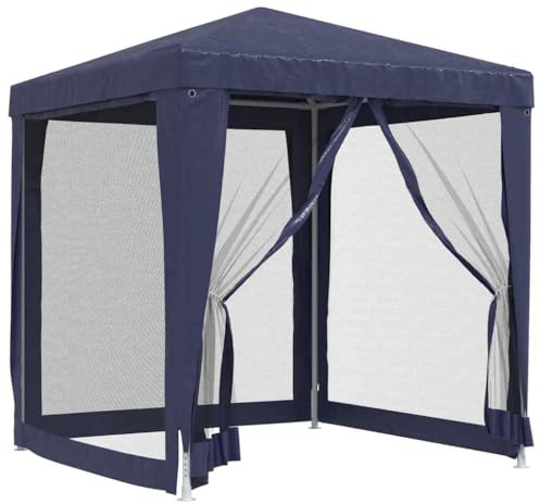 vidaXL Partyzelt mit 4 Mesh-Seitenwänden Gartenzelt Festzelt Pavillon Zelt Gartenpavillon Gazebo Gartenlaube Bierzelt Faltzelt Camping Blau 2x2m HDPE