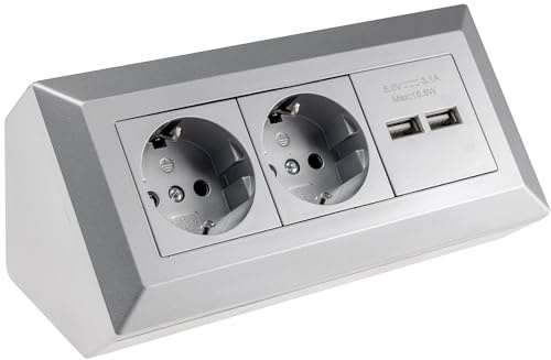 ChiliTec Ecksteckdose 2-Fach Steckdose, Silber Grau