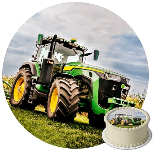 J&M DECO Décoration Gâteau Tracteur - Crème et Pétales pour Gâteau - Décorations Comestibles Rond 20 cm - Papier Comestible - Anniversaire