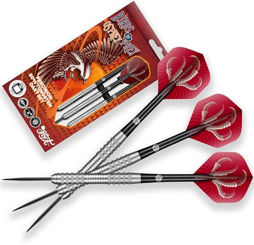 Birds of Prey Osprey Steel Tip Dart Set | 80% Tungsten Barrels | Steeltip Darts mit Schäften und Flights | Präzision und Kontrolle | 23-24-26-28Gramm