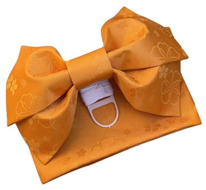 F Fityle Kimono-Obi-japanischer Gürtel, breiter Gürtel mit vorgebundener Schleife, Kummerbund-Schärpe, Sakura-Muster, Damenbund, Hüftgurt für Festivals, Goldgelb