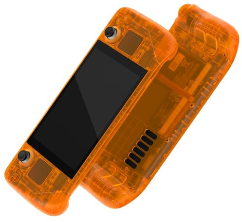 eXtremeRate Clear Orange Custom Faceplate Back Plate Shell for Steam Deck LCD, Handheld Console Replacement Housing Case, DIY Full Set Shell with Buttons for Steam Deck Console - Console NOT Included