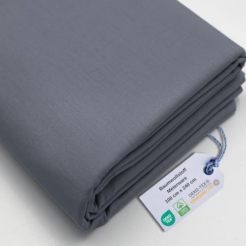 Stoff Virginia Tex, Meterware, Baumwollstoff 100%, große Breite 240 cm, Baumwollstoff 100% Oeko -Tex Standard 100 Unifarben zum Nähen (Anthracite Grey, 100 cm)