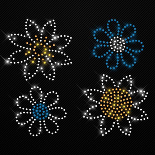 Glitzerdeals Bügelbilder Karneval Strass Blumen 4er Set Blumenmotiv Aufbügler für Textilien