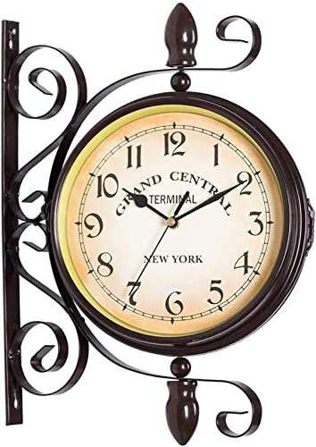 Retro Bahnhofsuhr Doppelseitige Retro -Wanduhr, Vintage Antique Look Wall Mounteduhr, Innen- und Gartenbahnhof im Freien und Gartenstation Ruhige Dekorative for Home Flur Cafe Restaurant Dekorative