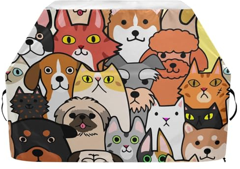 Grillabdeckung mit verstellbarem Klettverschluss, Grillabdeckung für Weber, Brinkmann, Char Broil, wasserdicht, winddicht, Kritzelei-Hunde, Katzen, bunte Gas-Grillabdeckung, 165 x 63,5 x 114 cm