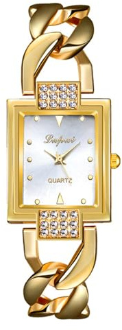 Silverora Montres pour femme - Montre en or carrée : simple visage à échelle de points - Montre analogique à quartz rectangulaire avec diamant - Avec bracelet réglable - Cadeau pour femme, Chaîne en