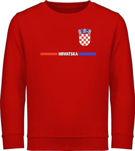 Sweatshirt Kinder Pullover für Jungen Mädchen - Fußball EM WM - Kroatisches Trikot Wappen | Hrvatska mit Stolz | Hrvatska-Fans - 128 (7/8 Jahre) - Rot - europameisterschaft kroatien fussball