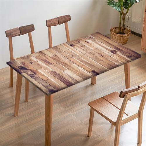 Morbuy Rechteckige Drucken Elastische Tischdecke, Rechteckig Tischdecke mit Gummizug Spanntischdecke Gartentischdecke für Outdoor Picknick Camping Partys (Holzbrett 3,140x80cm)