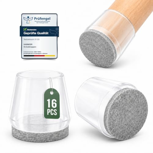 16 Pezzi, 25–27 mm, Gommini per Sedie Rotondi in Silicone con Feltro | Feltro integrato per proteggere parquet, laminato e piastrelle e spostare le sedie in modo più fluido e silenzioso