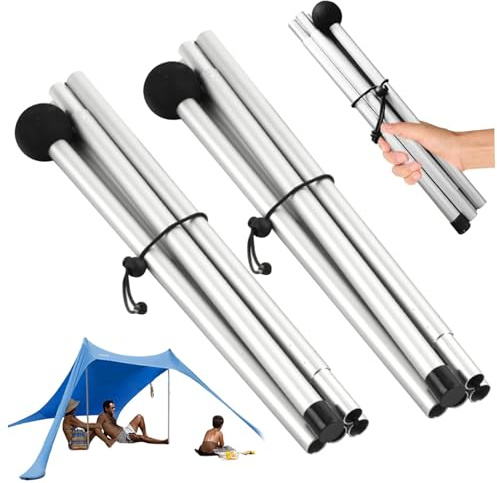Camping-TARP-Zeltstangen 79 Zoll Planenstangen, 2pcs einstellbare Zeltstangen für Plane, 10 Abschnitte Aluminiumersatzzelt Stangen, Segelstangen nicht rutscher Schatten für das Camping-Wandersport im
