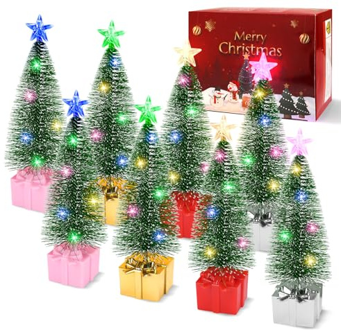 Desktop Miniature Christmas Trees, Small Xmas Tree with Ornaments, Mini Desktop Tree DIY Set for Xmas Holiday Party Home Table Decoration (8)