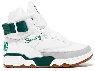 PATRICK EWING Athletics 33 Hi Herren Basketball-Sneaker aus Leder, Weiß mit grünen Akzenten, Gummisohle, High-Top, Mehrfarbig/Meereswellen (Ocean Tides), 11