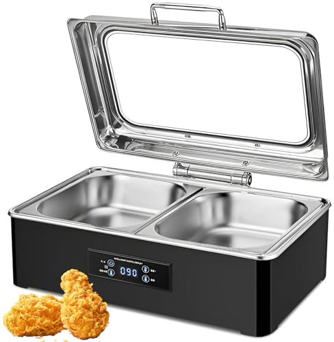 QUTBAG Réchaud électrique 500 W, 35~90 °C réglable en Acier Inoxydable, Chauffe-Aliments, poêle de Cuisine Commerciale, pour Restaurant, Restauration, fêtes, banquets 9L Double Grid