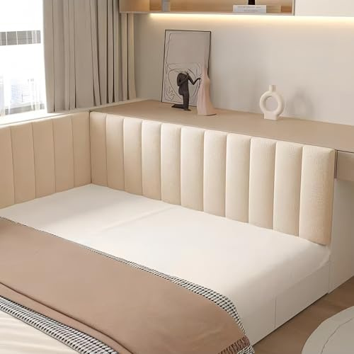 Upholstered Wall Panels，Anti-collision Wall Stickers,Cushioned decorative wall panels, bedside wall soft sponge stickers， for Bedroom Dojo Play Room ，recording studio, office(Khaki,120*45*6.5cm)