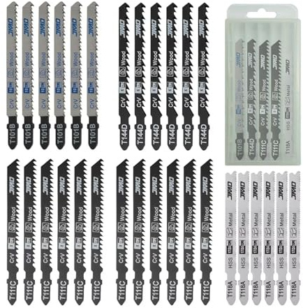 30Pcs/1Set Jigsaw Blades Set T101B T144D T111C T118A T-Shaft HCS Assorted Jig Saw Blades for Wood Plastic and Metal Cutting