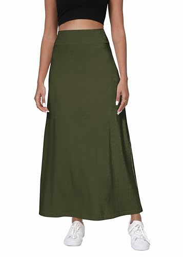 EXCHIC Femmes Confort Épaissie A Ligne Taille Haute Maxi Jupe Élastique Ceinture Tricotées Longues Jupes(S, Vert armée)