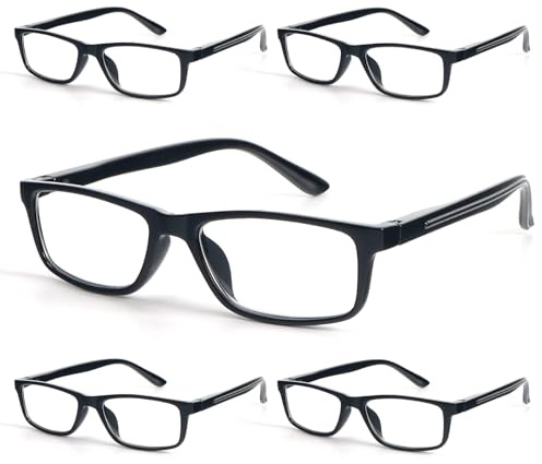 UVTQSSP 5er-Pack Lesebrille Herren Damen Quadratische Schwarz Lesebrillen Federscharnier Computer Brillen (5 Pack, 1.5, x)