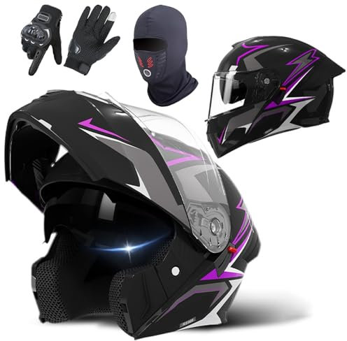 GAORUTO Casco Integral De Motocicleta Modular Homologado ECE 22.06 con Doble Visera para Adultos, Hombres Y Mujeres C,55-61CM