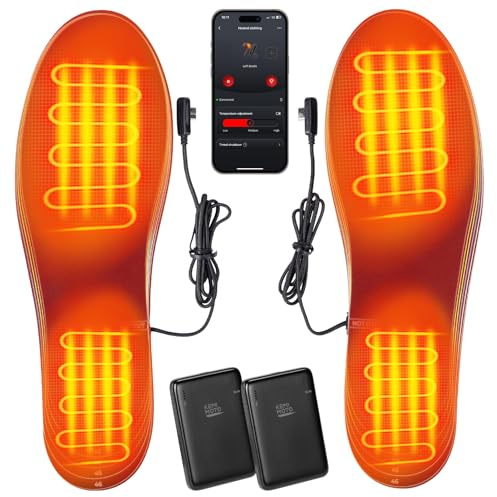 KEMIMOTO Heated Insoles with Remote and APP Control, USB Rechargeable Thermal Insoles for Men Women, Trim-to-Fit Electric Foot Warmers for Ski Hunting Camping Hiking