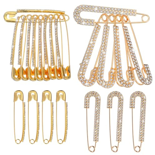 Classicseali 20pcs Pins for Clothes, 2 Styles Gold Rhinestone Safety Pins, Rhinestone Decorative Safetys Pin, for Women's Sweaters, Shirts, Clothing, Dresses, Scarf Accessories