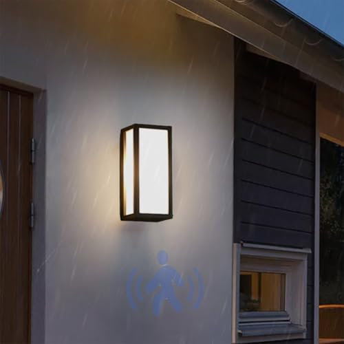 ASYHONG Luce murale Esterna IP65 Lampada a Parete a LED Impermeabili con sensore di Movimento Sensor Sconcetto Nero in Alluminio Nero/Esterno per la Porta d'ingresso Patio terrazza Garage Giardino
