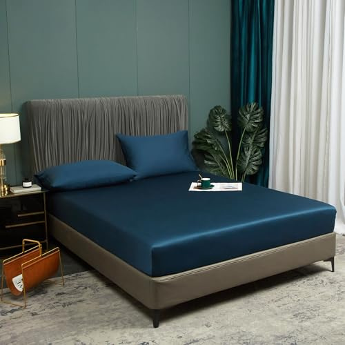 DXHOME Drap-housse en bambou - 180 x 200 cm - Bleu pétrole - Rafraîchissant - Respirant et anti-allergique - 180 x 200 cm - Lit double - Uni pour matelas haut - Bonnet haut jusqu'à 25-30 cm