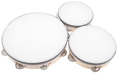 WOONEKY 3 Stücke Teiliges Holz Tamburin für Handheld Musikinstrument Rhythmus und Musikbewusstsein der Vorschule für Lehrer und Kleine Musiker