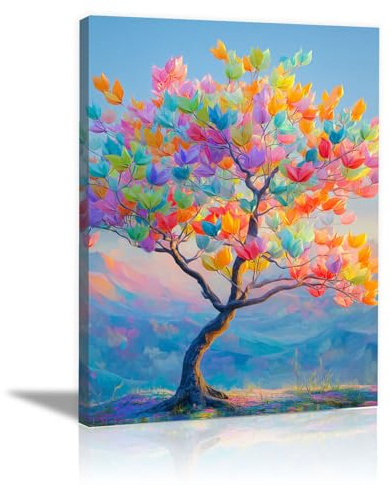 HOQIU stampe su tela Alberi colorati astratti albero della vita quadri, quadri in tela, per cucina, soggiorno e bagno(blu)-30x40cm Incorniciato
