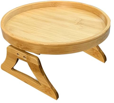 Generisch Runder Sofatablett Armlehne, Holz Couch Tablett Armlehne, Rutschfestes Tragbarer Sofa Ablage, Für Fernbedienung, Getränke, Telefone, Geschirr, Durchmesser 25 cm