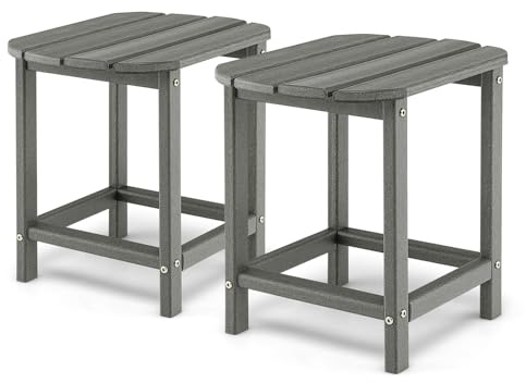 GIANTEX Beistelltisch 2er Set, HDPE-Gartentisch wetterfest, Kleiner Balkontisch, Kaffeetisch mit 2-stöckigem Stauraum, Outdoor-Teetisch für Terrasse, Balkon und Garten, 48 x 37 x 46 cm
