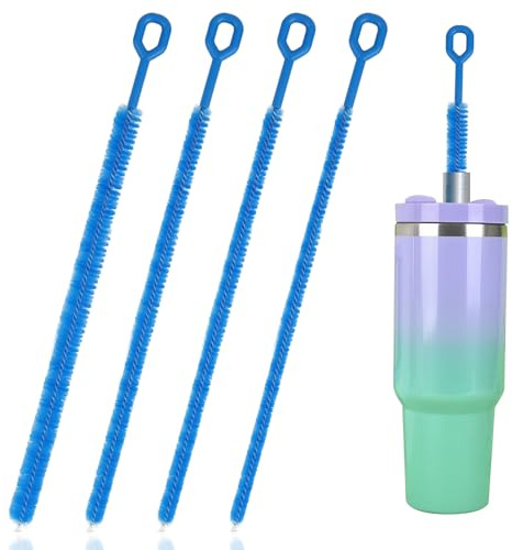 4 Stück Strohhalm Reinigungsbürste, wiederverwendbare Strohhalm Bürste, Flexible Strohhalmbürste mit Stahlkern, Geeignet für verschiedene Größen von strohhalmen und Trinkbechern (Blau)