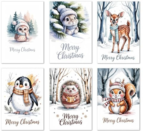 Edition Seidel Juego de 12 (2 x 6) exclusivas tarjetas de Navidad con sobre. Tarjetas dobles/plegables con sobre. Tarjeta postal de Navidad