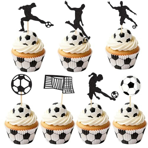 CXNXFD 48 piezas de fútbol cupcake topper,futbol decoración para tartas decoración de tartas de fútbol para fiestas deportivas baby shower niños niños cumpleaños regalos